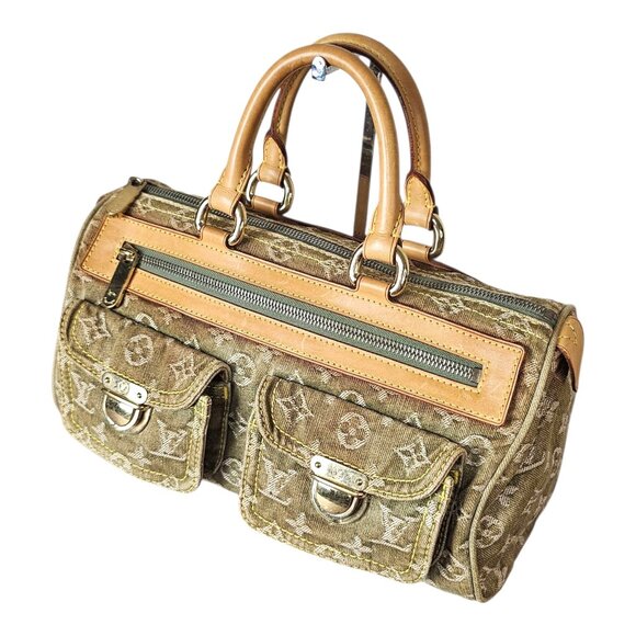 LOUIS VUITTON Green Denim Leather Speedy Neo Monogram Satchel LV LTD EDTN - Picture 8 of 16